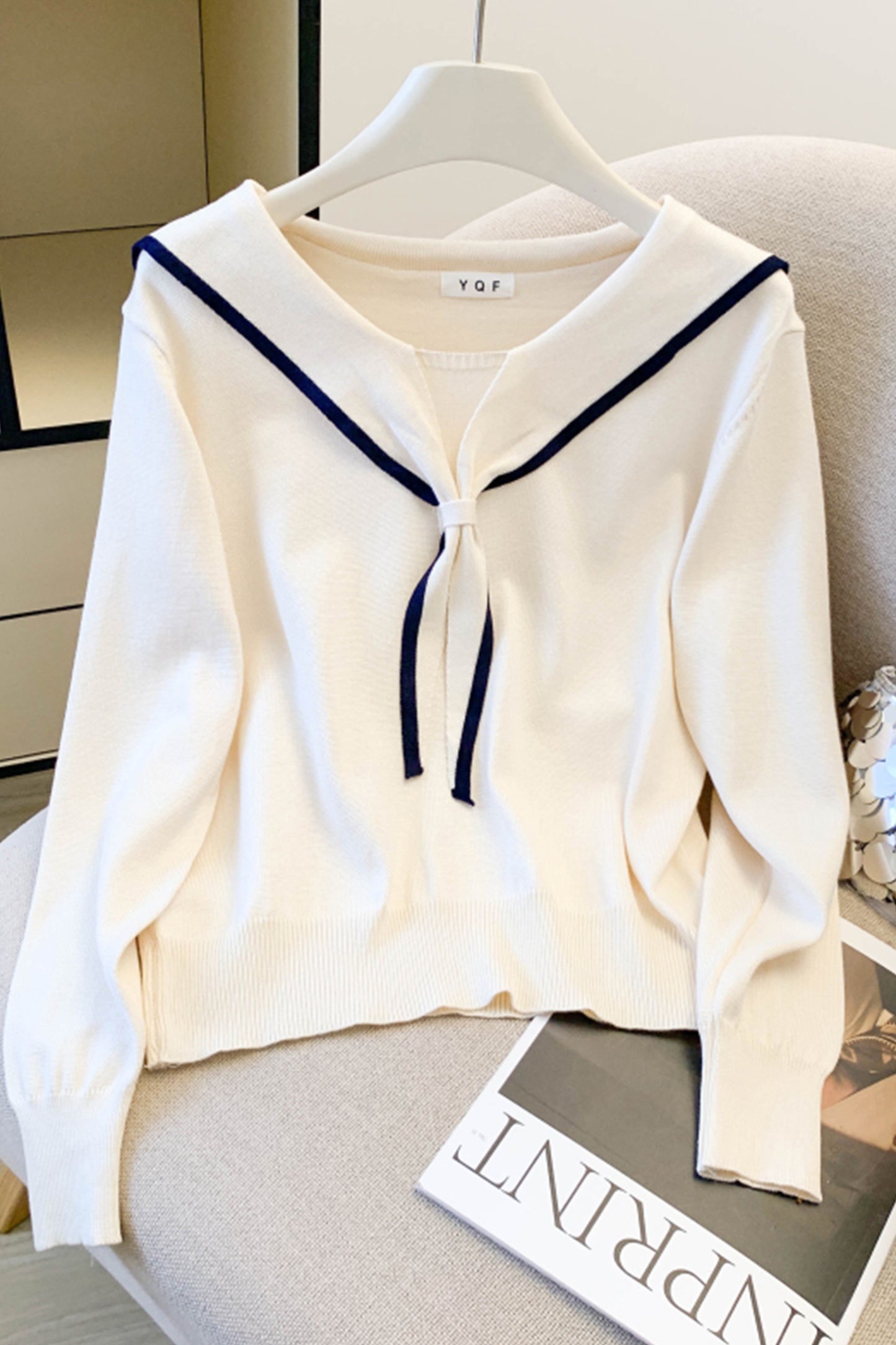 Women's Sailor Collar V-Neck Knit Sweater Top