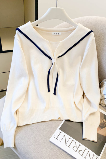 Women's Sailor Collar V-Neck Knit Sweater Top
