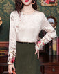 Elegant Chinese Style Jacquard Embroidered Blouse with Frog Buttons
