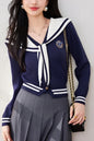 Women's Sailor Collar Long Sleeve Stripe Cardigan Sweater