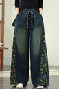 Women's Denim Wide Leg Baggy Jeans Drawstring Waist Pants - LAI MENG FIVE CATS