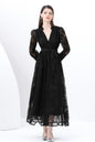 Women's V-Neck Lace Lantern Sleeve Mesh Maxi Dress