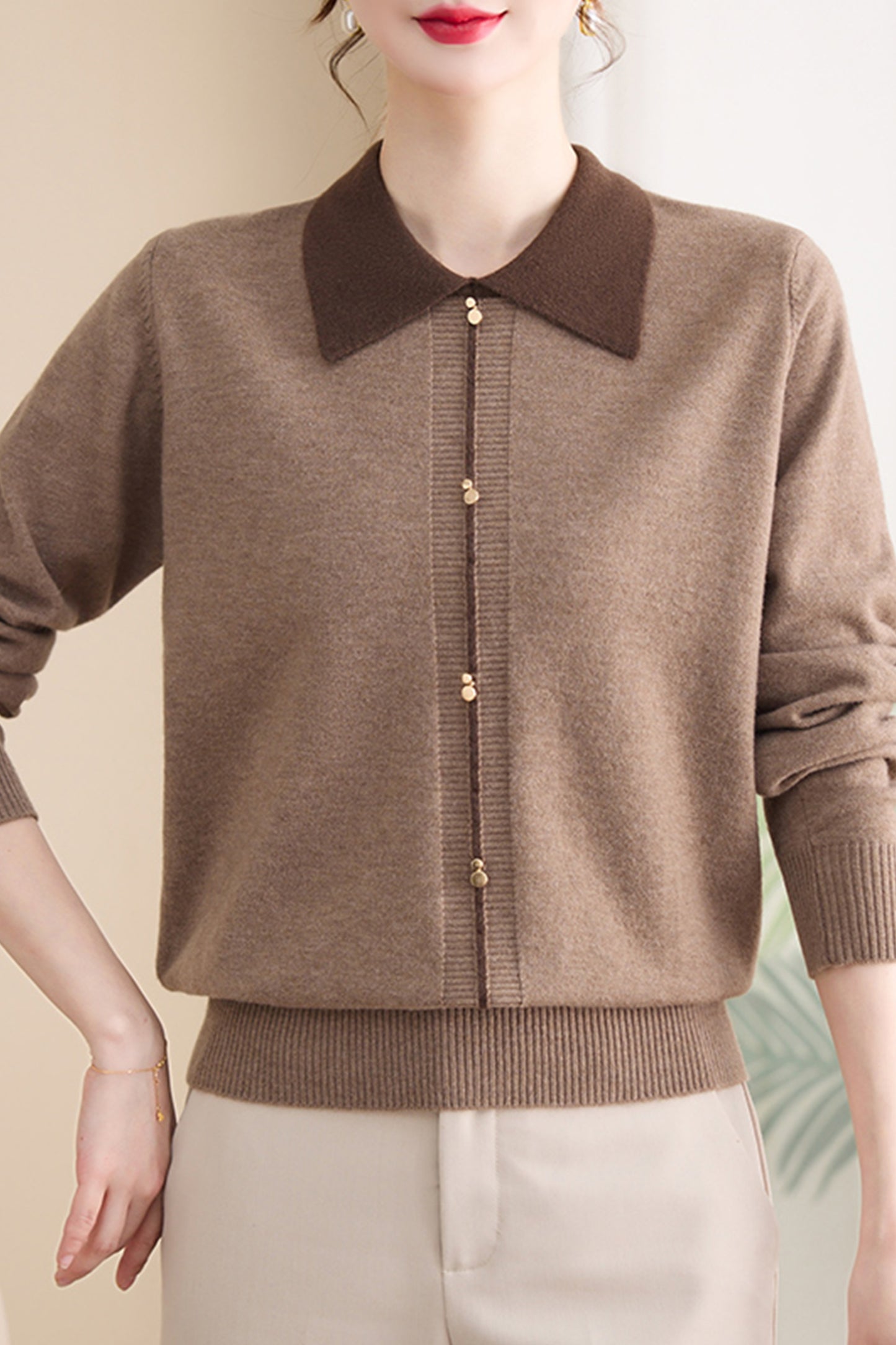 Women's Contrast Collar Cropped Sweater Shirt