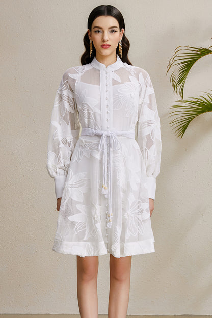 Women's Hollow Lace Floral Lantern Sleeve Mini Dress