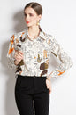 ESY-Women's Long Sleeve Lapel Collar Print Button Blouse