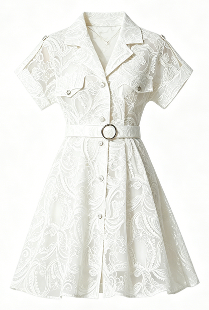 Lvory Lace Belted Shirt Dress With Belts