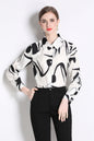 ESY-Women's Long Sleeve Lapel Collar Print Button Blouse