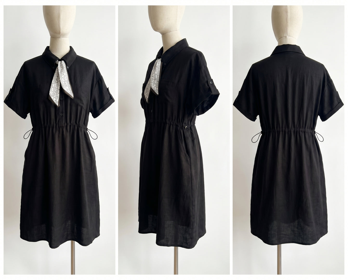 Black Tie-Waist Shirt Dress