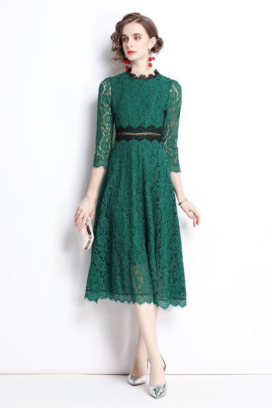 SSY-Women's 3/4 Sleeve Floral Lace Cocktail Midi Dress