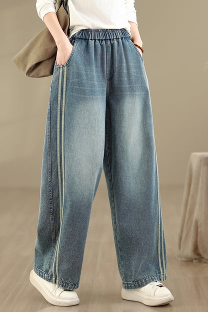 Women's Jeans Elastic Waist Wide Leg Denim Pants