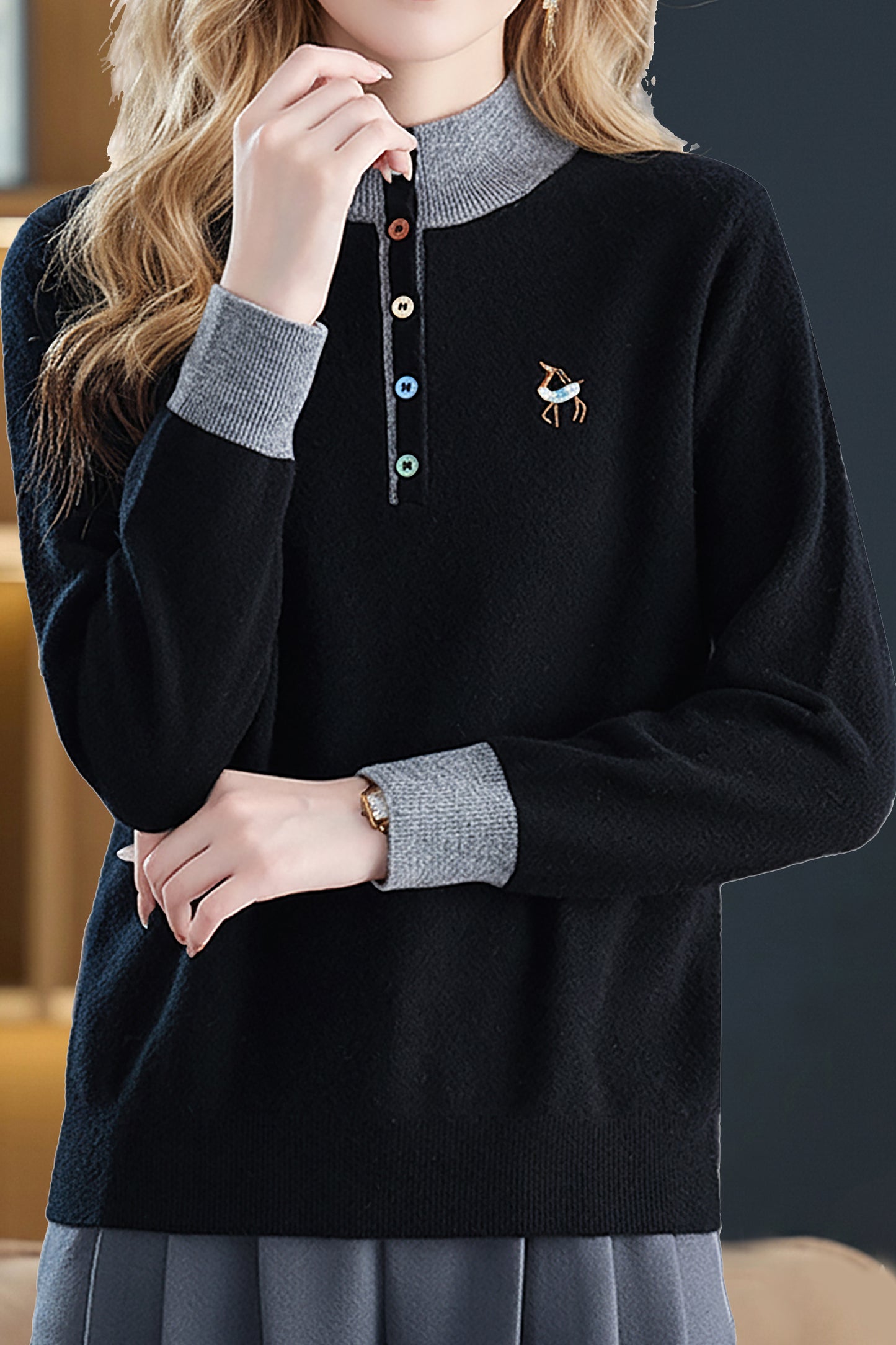 Womens Button Mock Neck Sweater Henley Shirts Knit Tops