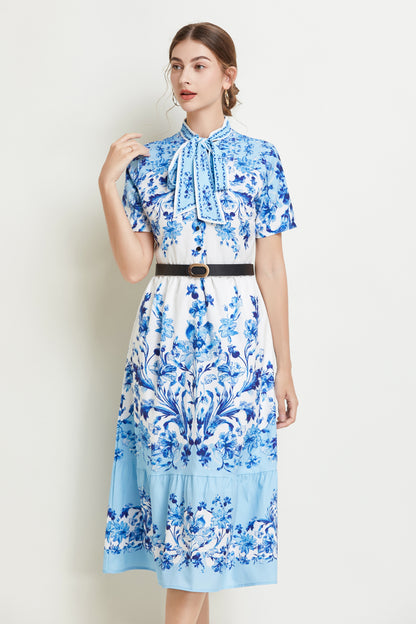 SSY-Women's Short Sleeve Floral Print Button Midi Dress