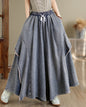 Women Loose Denim Skirt Pants Baggy Elastic Waist Casual Wide Leg Jeans