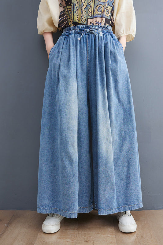 Loose Elastic Waisted Drawstring Wide Leg Pants