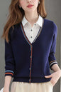 Women's V-Neck Collared Long Sleeve Shirt Striped  Blouse