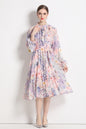 FSY-Women's Floral Puff Sleeve Button Loose Ruffle Midi Dress