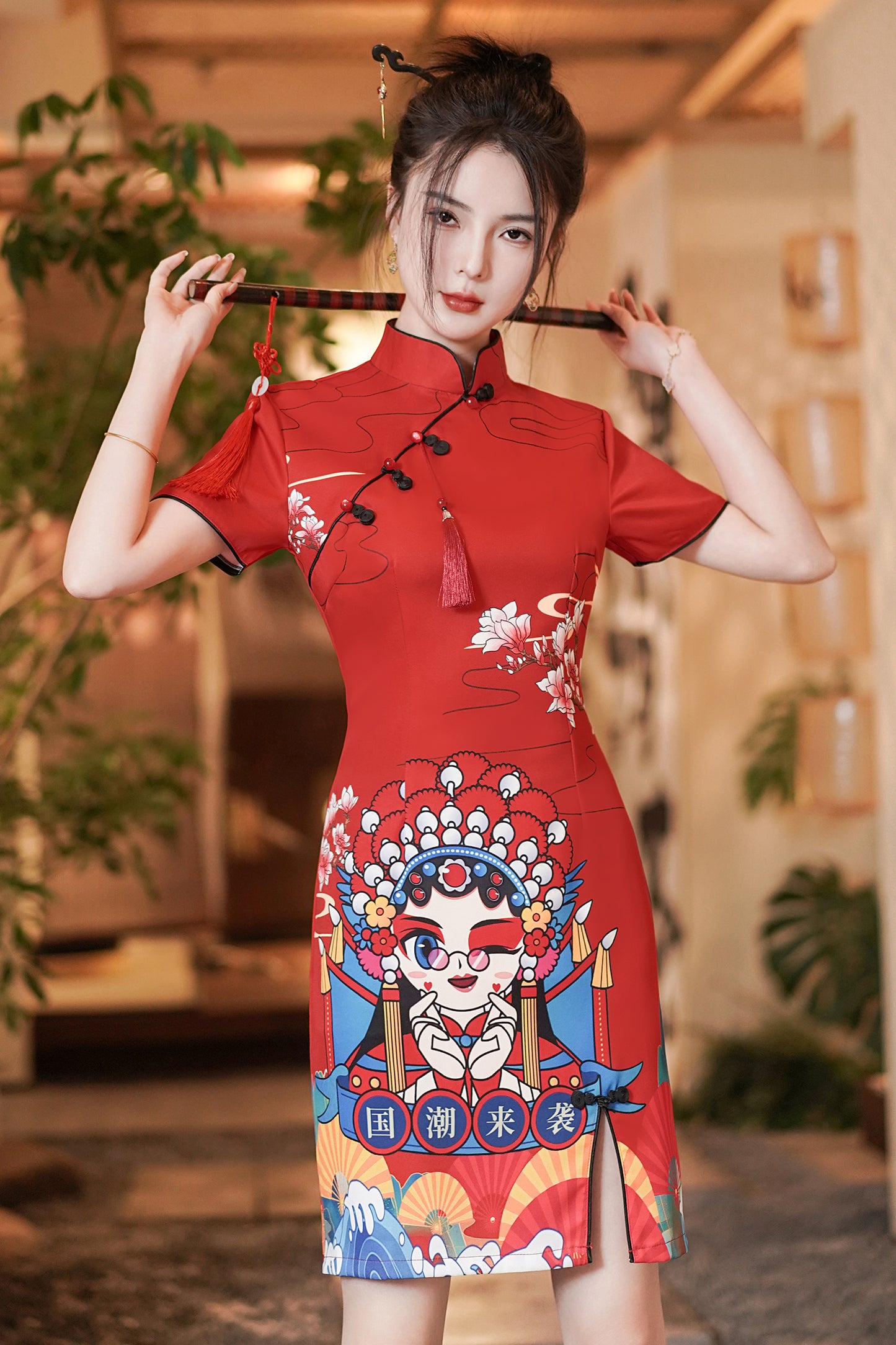 Women's Chinese Cheongsam Print Mini Dress