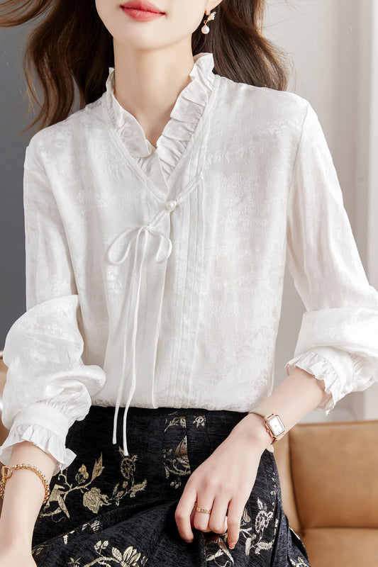 V Neck Lace Crochet Floral Blouse