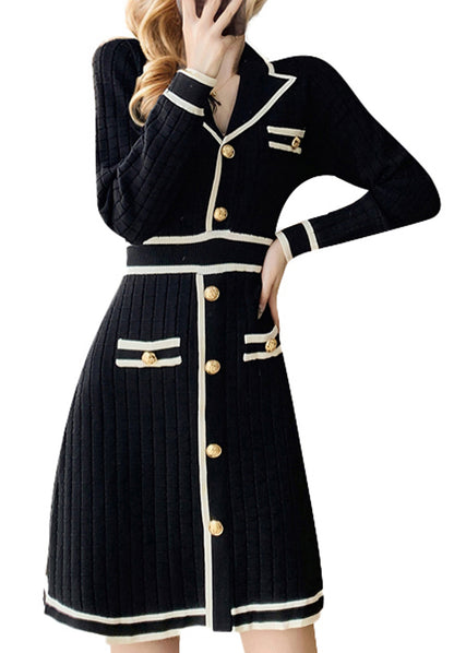 Women's  Knit Dress  Long Sleeve  V- Neck Elegant Casual  Mini Dress