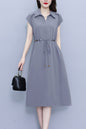 Women's V-Neck Cap Sleeve Pocket Midi Dress