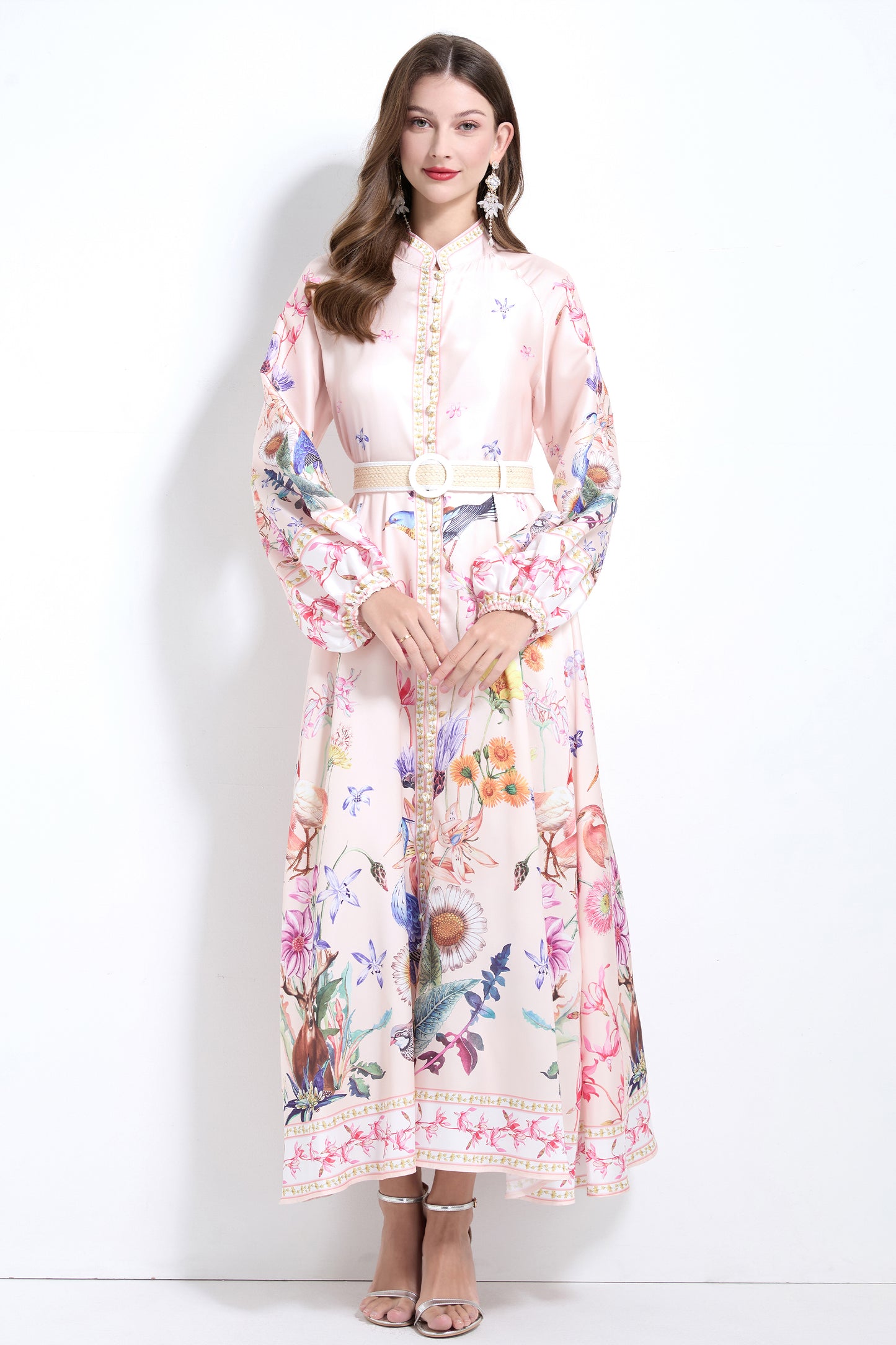 Floral Print Button Split Party Flowy Maxi Dress