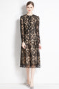 Women's Lace Floral Long Sleeve Midi Dress