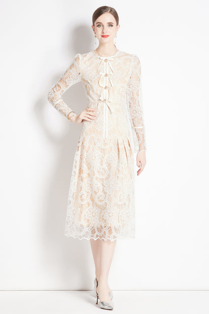 Women's Lace Floral Long Sleeve Midi Dress