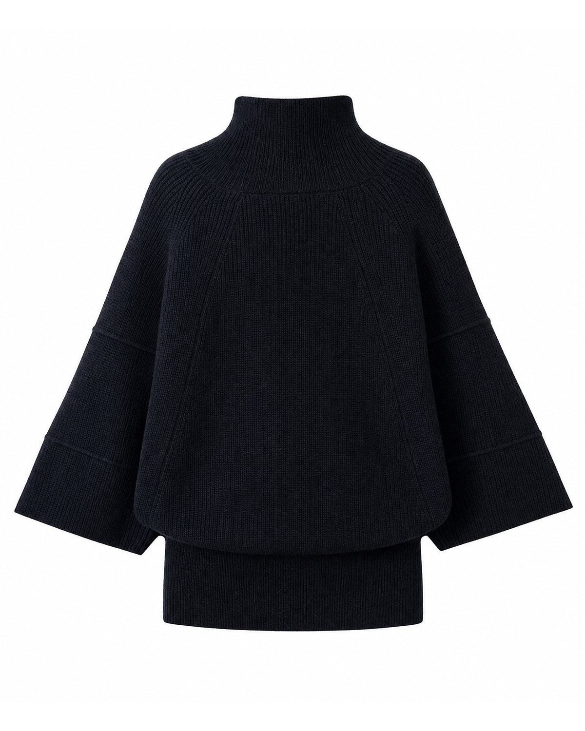 28681-Ribbed Turtleneck Flare-Sleeve Knit Sweater – Black & White