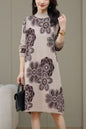 Women's Turtleneck Print Pullover Sweater Midi Dress