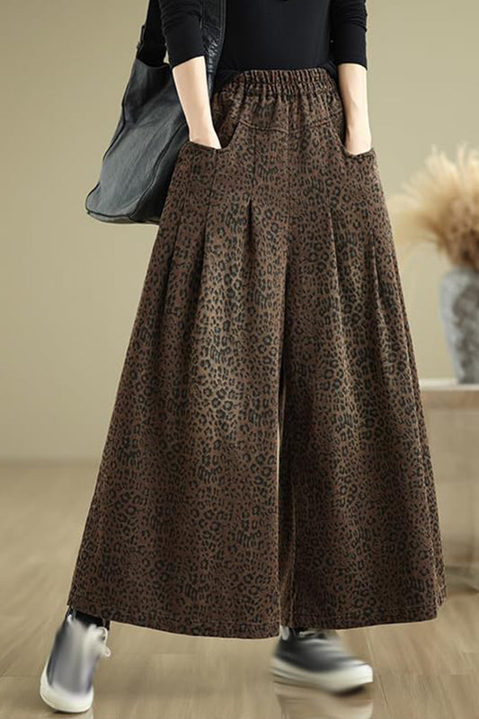 Elastic Waist Double Pocket Wide Leg Trousers