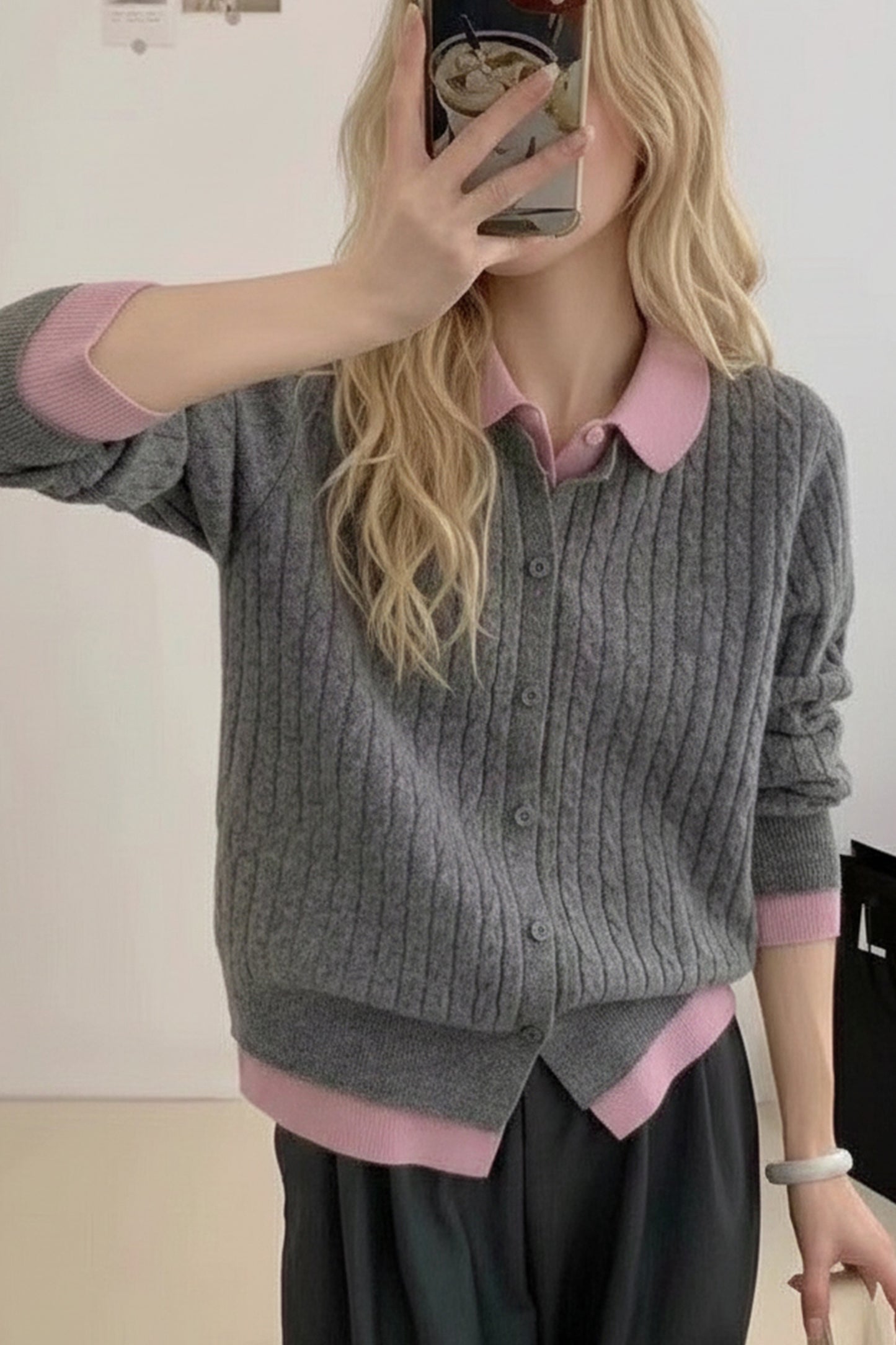 Women's Long Sleeve Cable Knit Sweater Cardigan Top