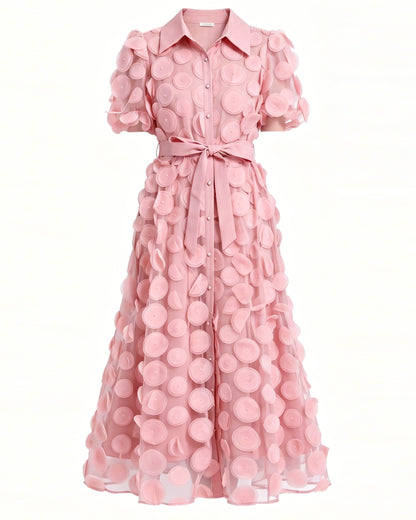 LAI MENG FIVE CATS Pink 3D Floral Midi Dress