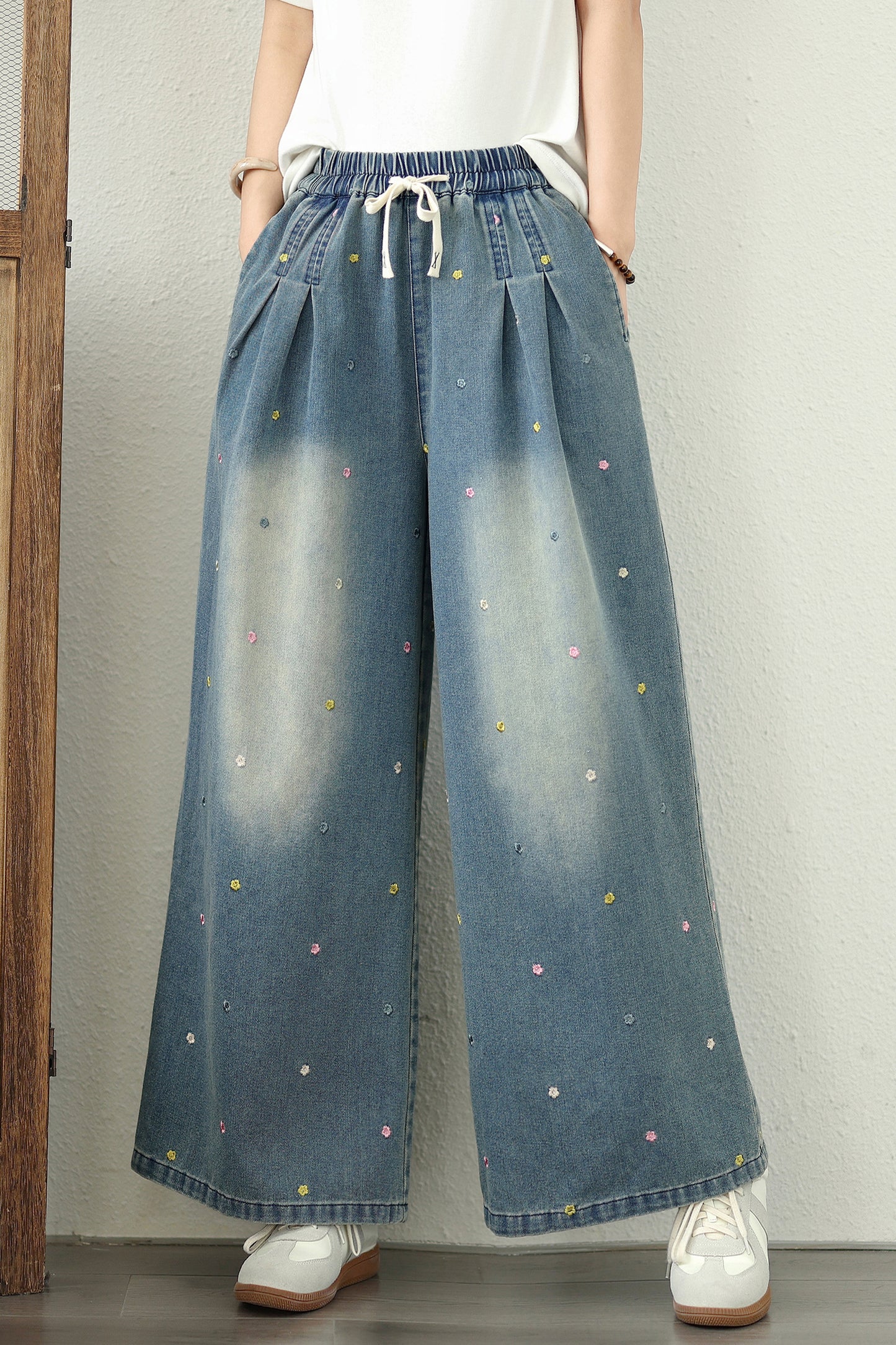 Women's Jeans Elastic Waist Wide Leg Denim Pants