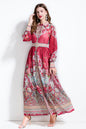 Women's Floral Print Belt Flowy Maxi Dress