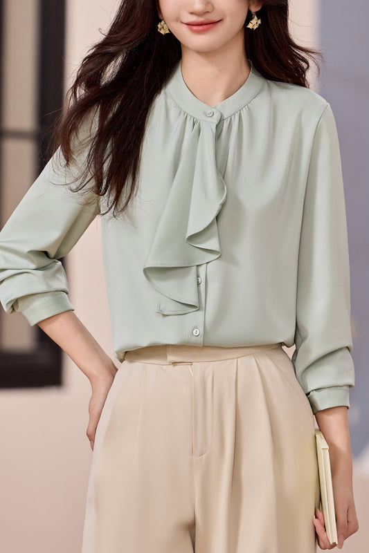 Women's Ruffle Shirt Puffe Sleeve Blouse Top