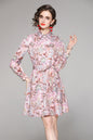 SSY-Women's Long Sleeve Lapel Collar Floral Mini Dress