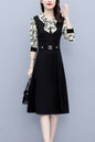 Women's Elegant Tie Neck Long Sleeve Black Dress - LAI MENG FIVE CATS