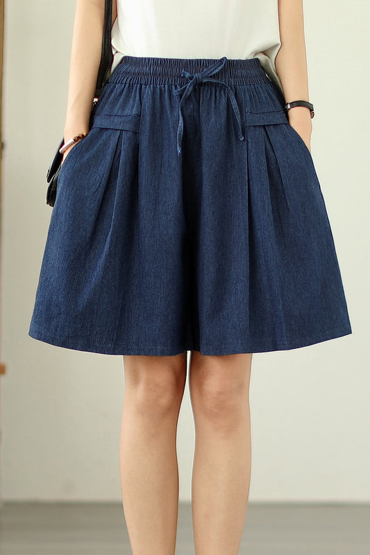 Women's Loose Jeans Elastic Waist Short Pants