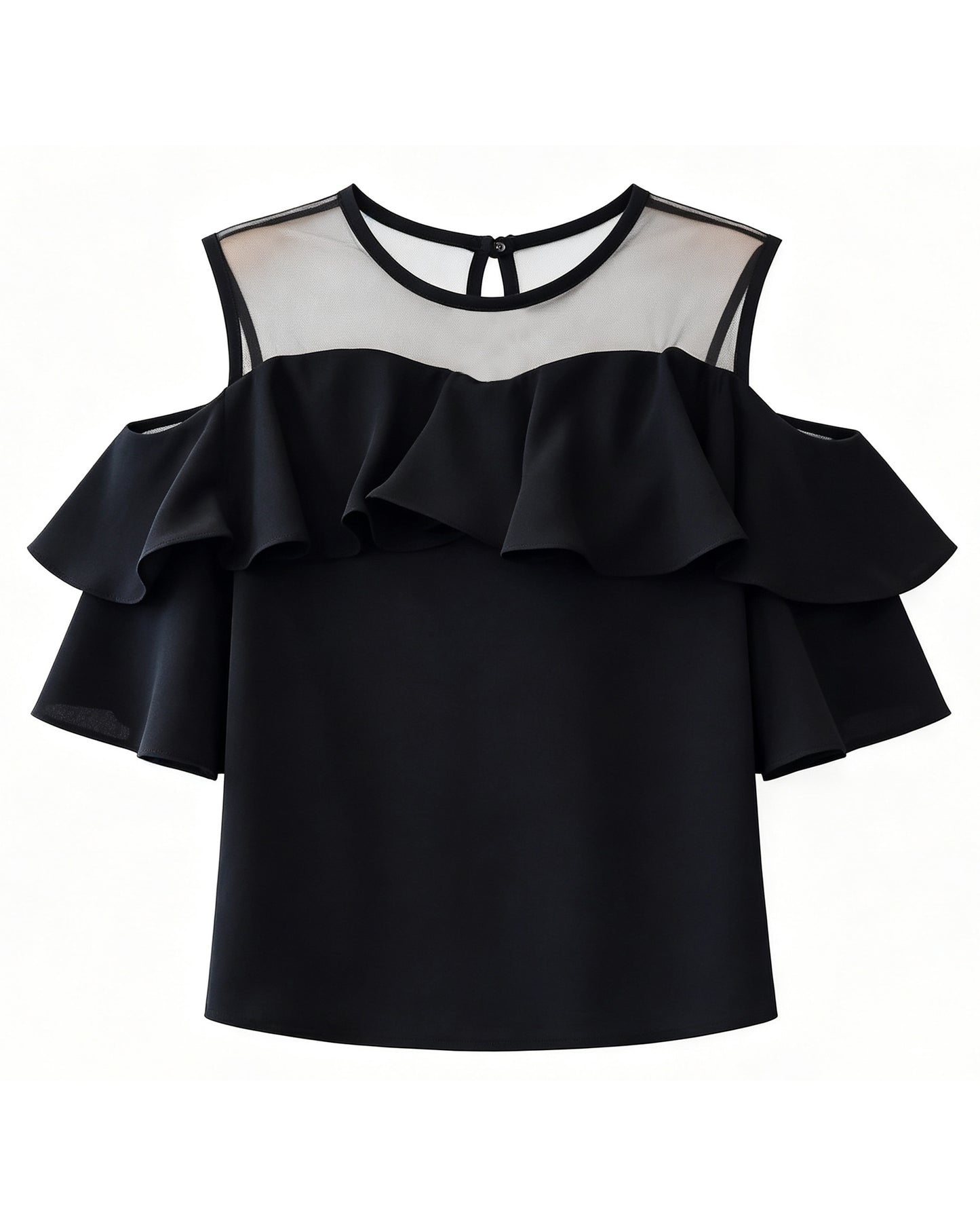 Cold Shoulder Chiffon Ruffle Top | Elegant Summer Statement Blouse