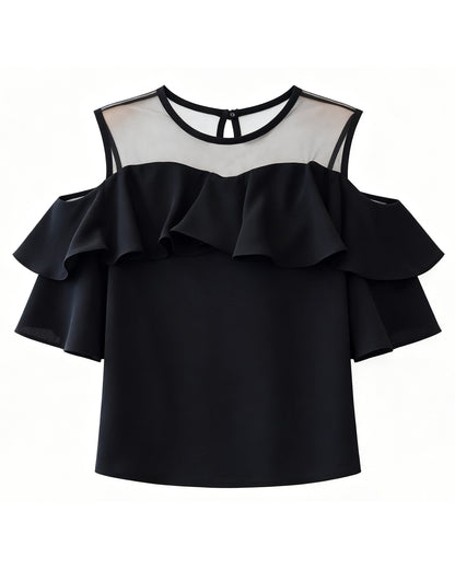 Cold Shoulder Chiffon Ruffle Top | Elegant Summer Statement Blouse