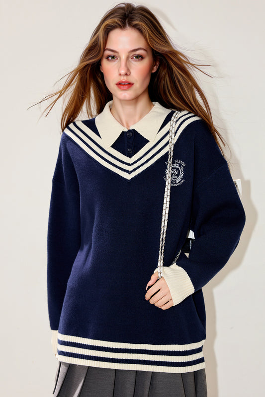 Women's Preppy Sweater Knit Korean Style Pullover Top