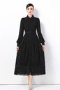 Women's Lapel Collar Floral Lace Button Maxi Dress