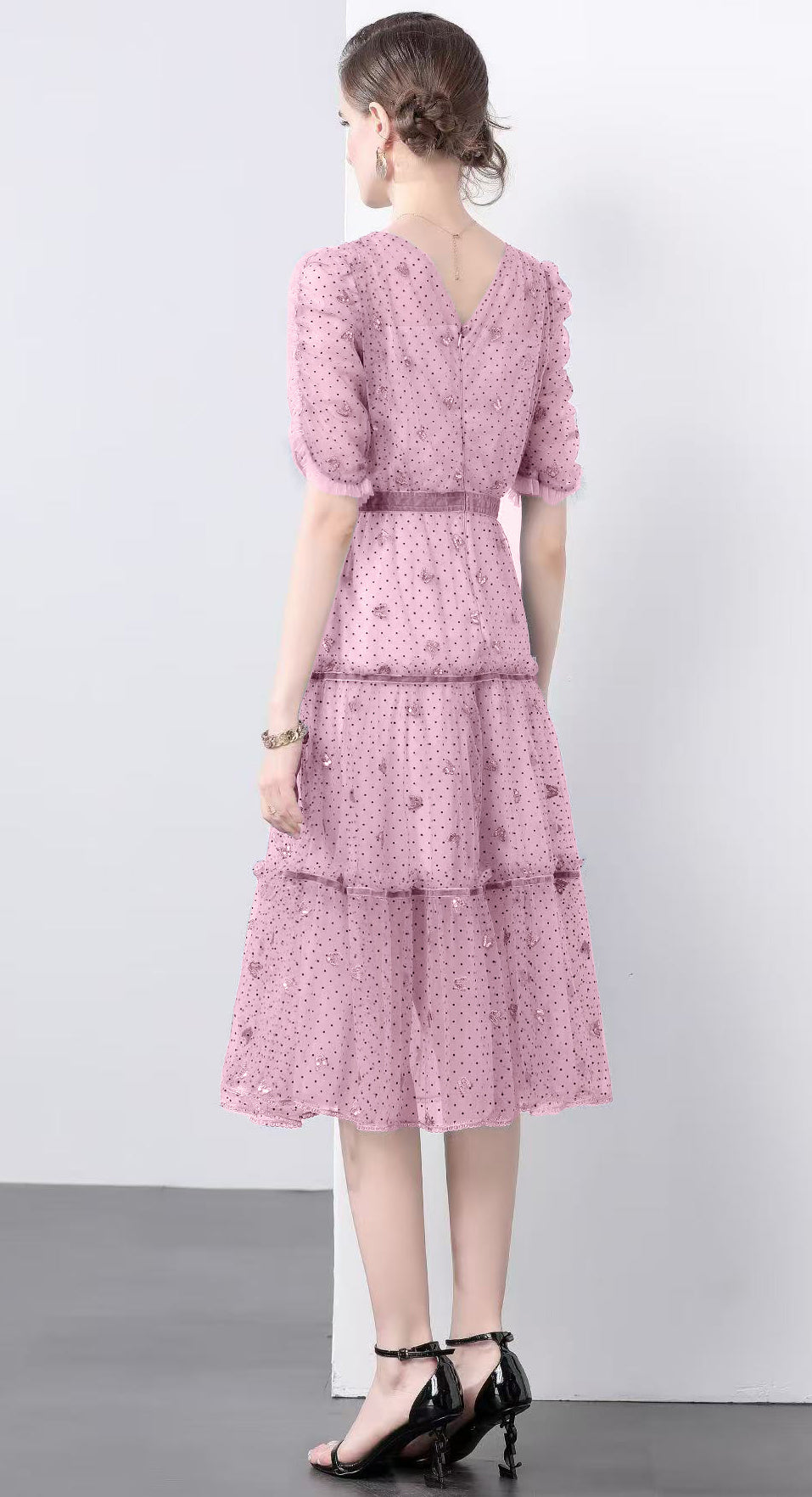 Pink Butterfly Embroidered Midi Dress – Romantic Tiered Tulle Dress