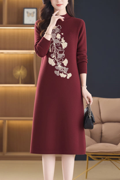 Women's Long Sleeve Sweater Knit Tunic Midi Dress