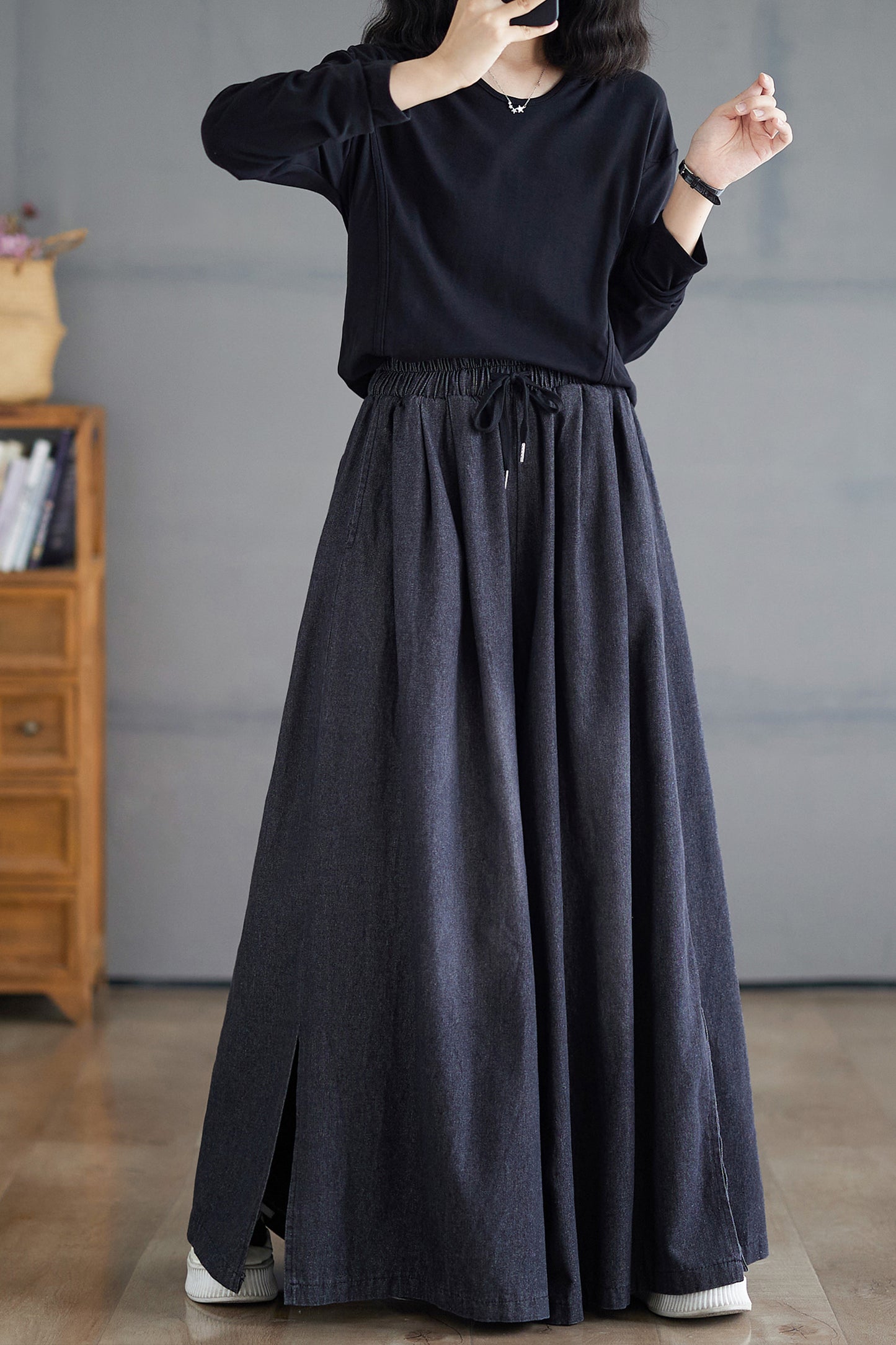 Drawstring Trendy Side Slit Wide Leg Pants