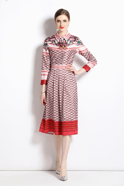 FSY-Women's Floral Print Button A-line Flowy Midi Dress