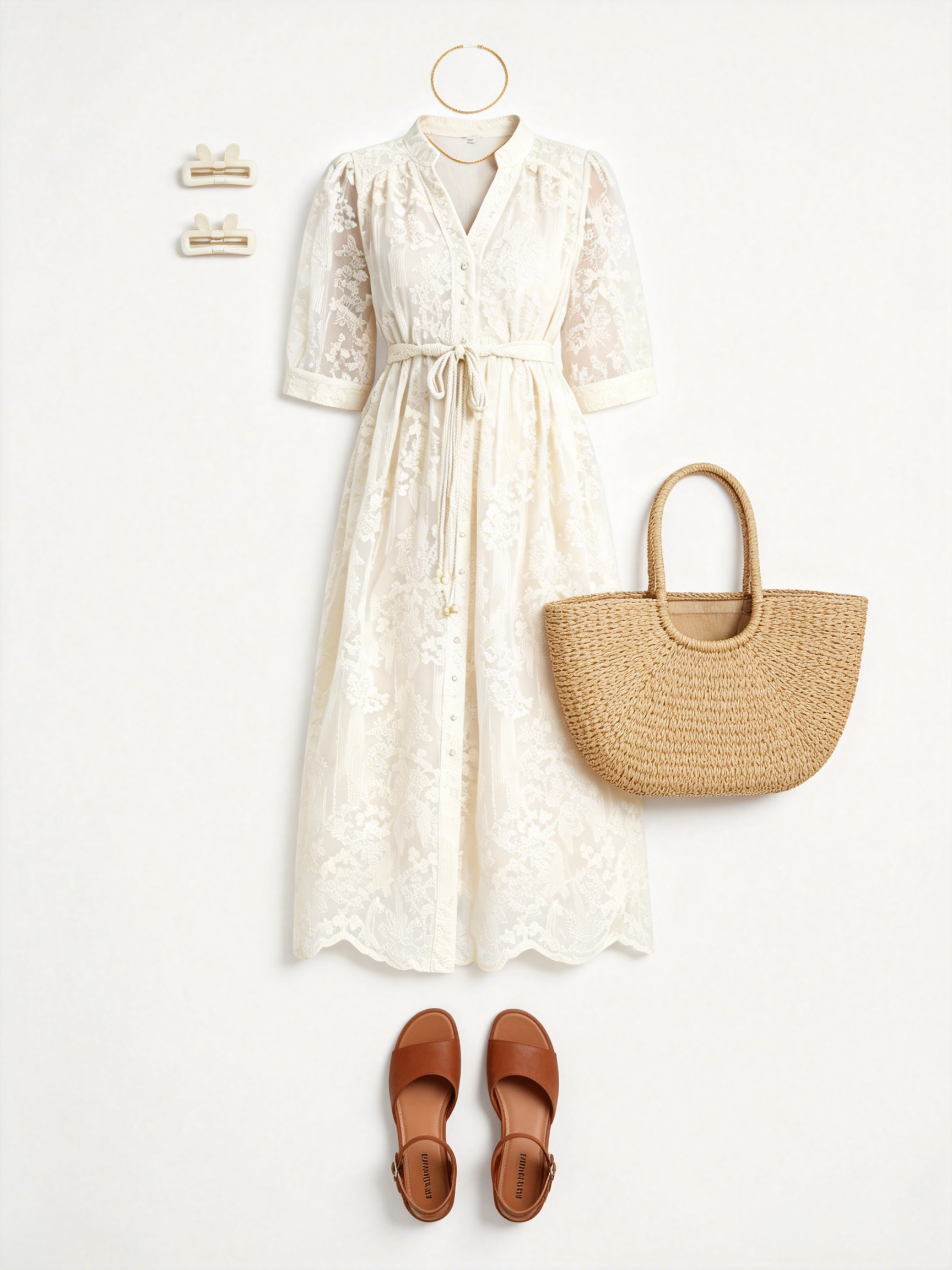 Apricot Embroidered Mesh Elegant Midi Dress - LAI MENG FIVE CATS