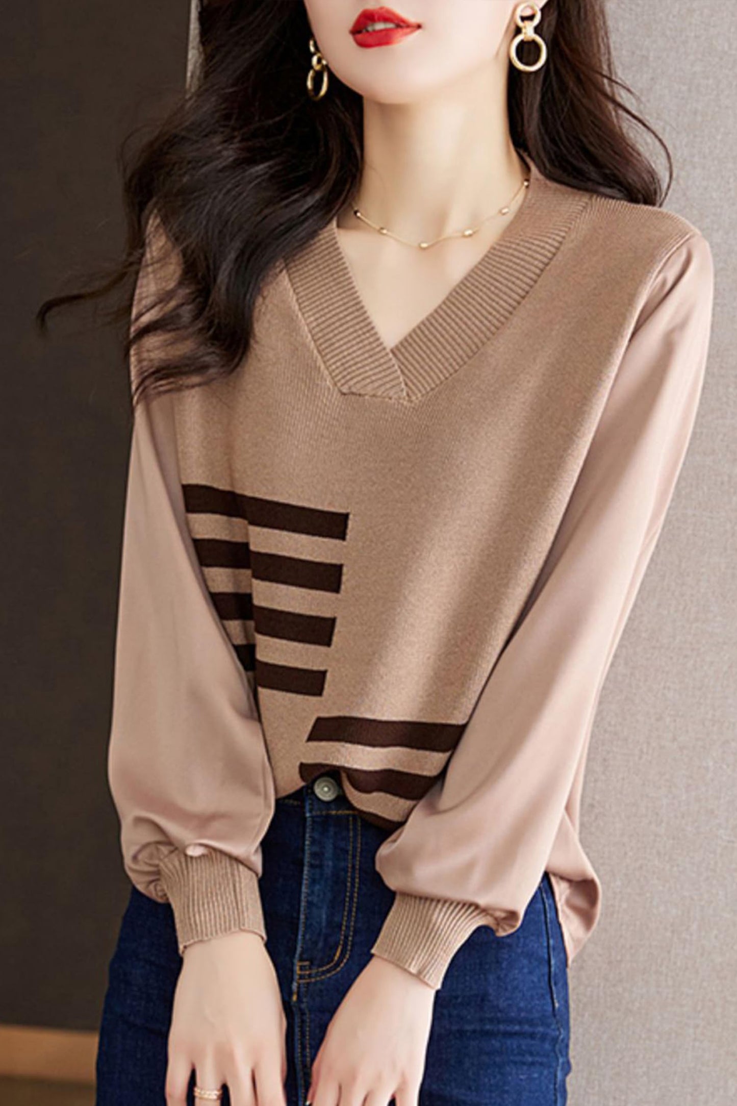 Pullover Striped Pattern Fashion Trend Tops