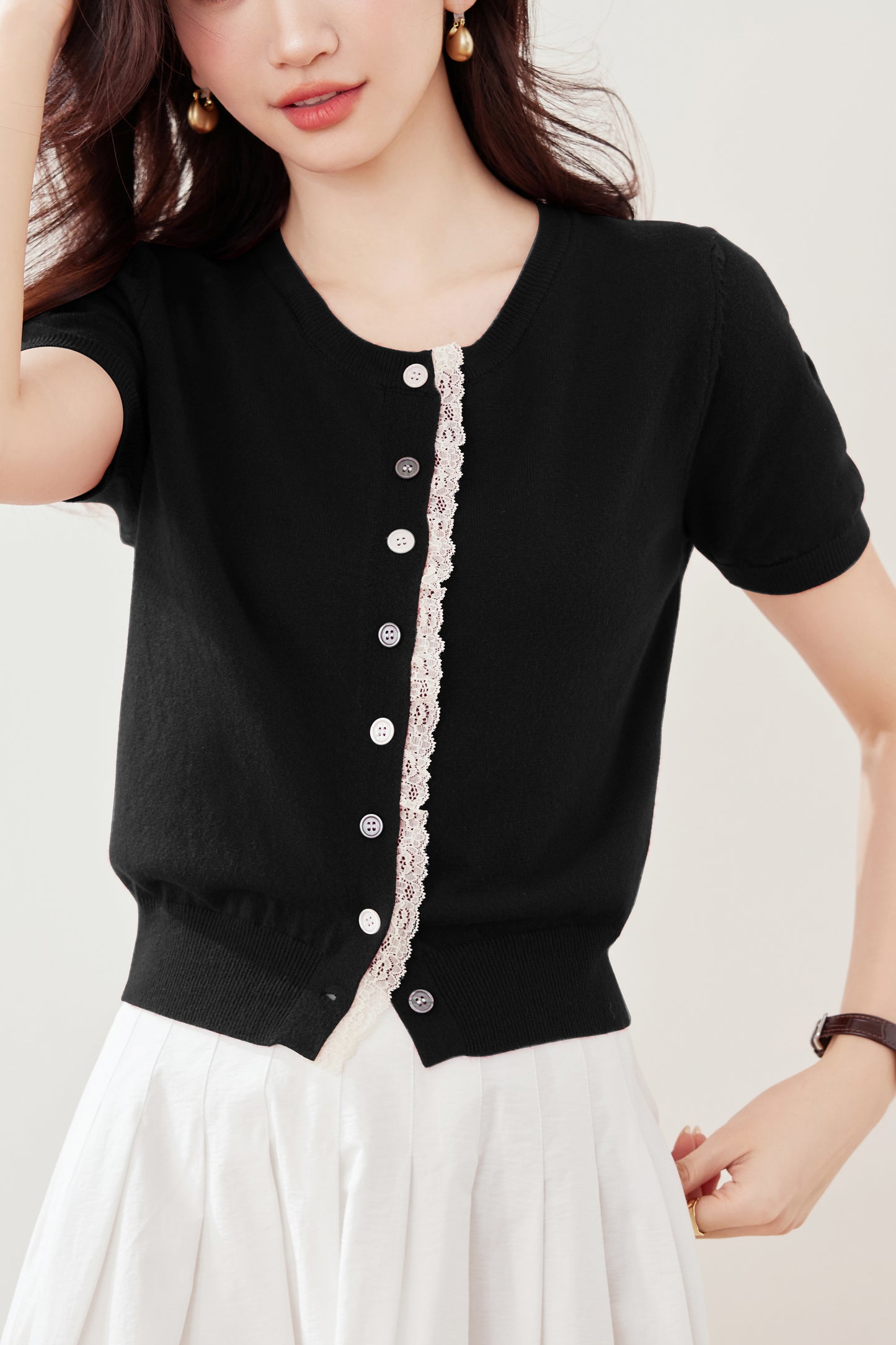Women's Short Sleeve Lace Cardigan Tops