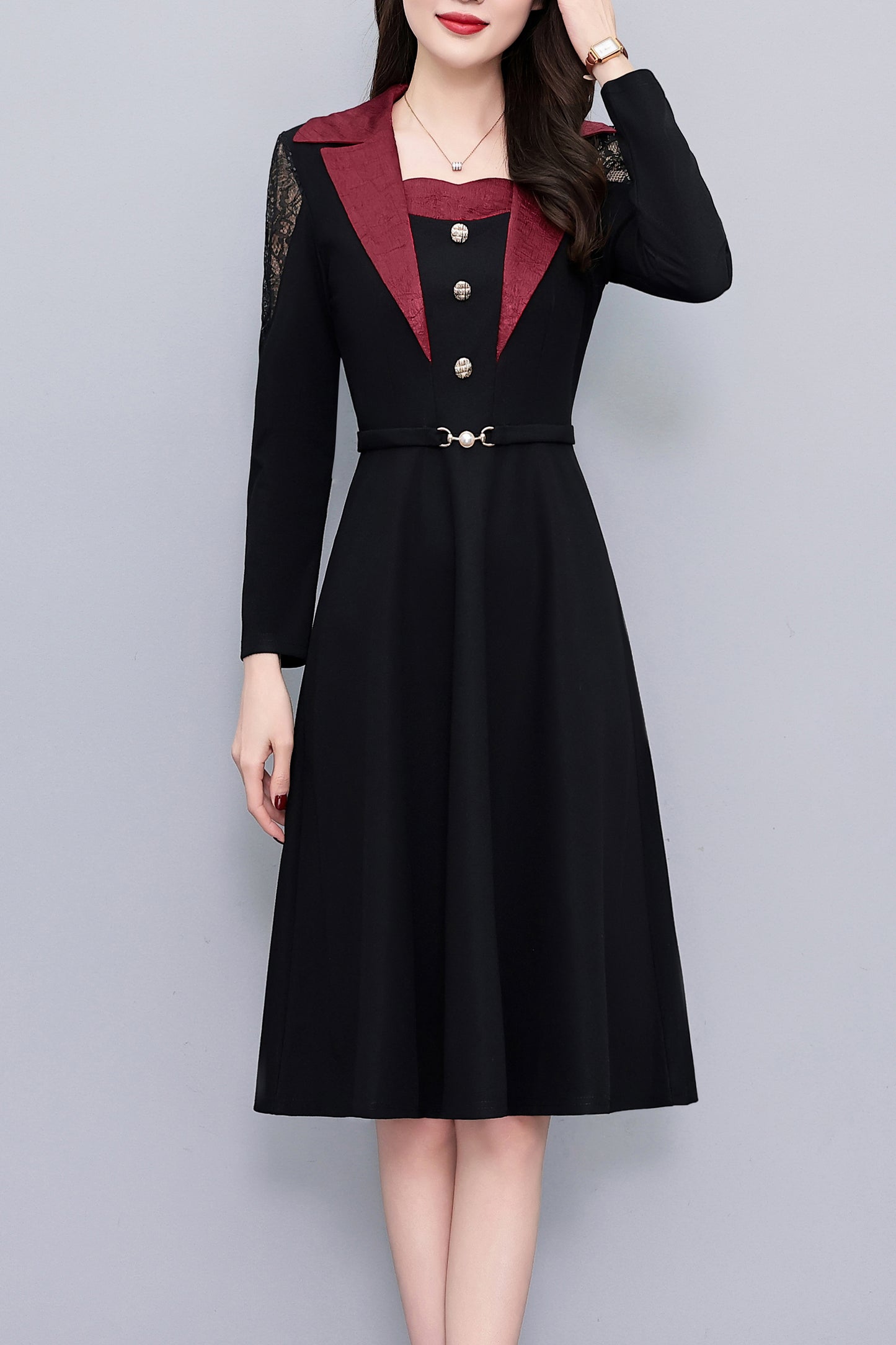 Women's Long Sleeve Pocket Work Office Suit Dress